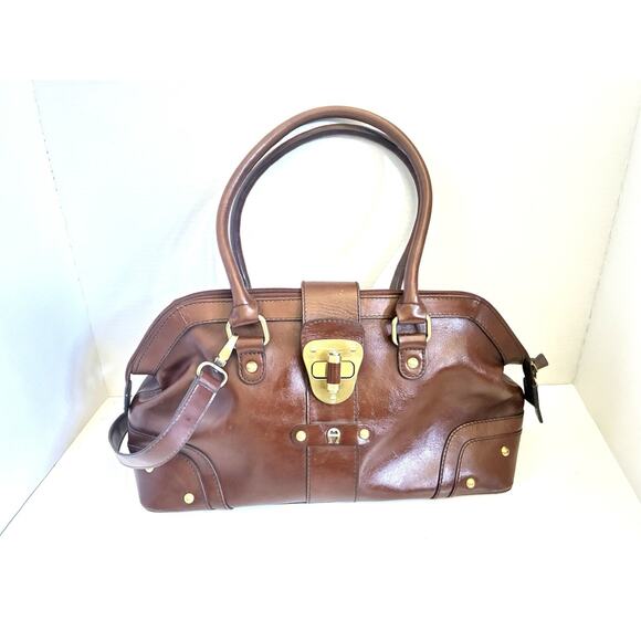 Y2K/early 2000s Étienne Aigner Crinkle Leather Doctor's Bag in Brown - Picture 1 of 10